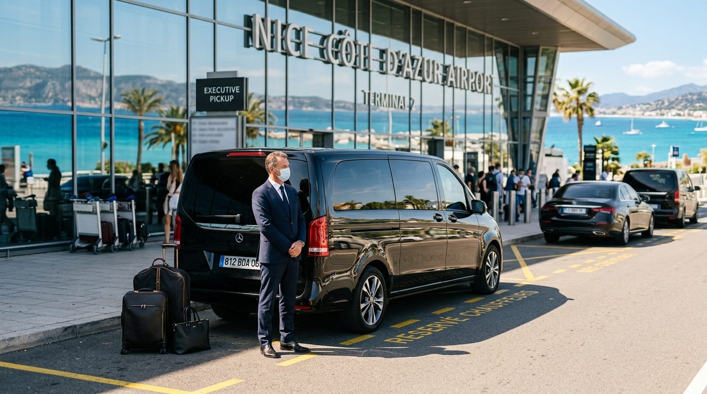Van haute capacité à l&rsquo;aéroport de Nice NCE : logistique et transport de groupe