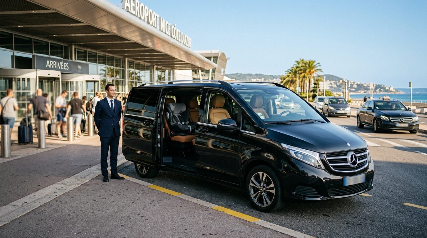 Van de luxe à l’aéroport de Nice NCE : l&rsquo;exigence des sièges enfants et rehausseurs ISOFIX