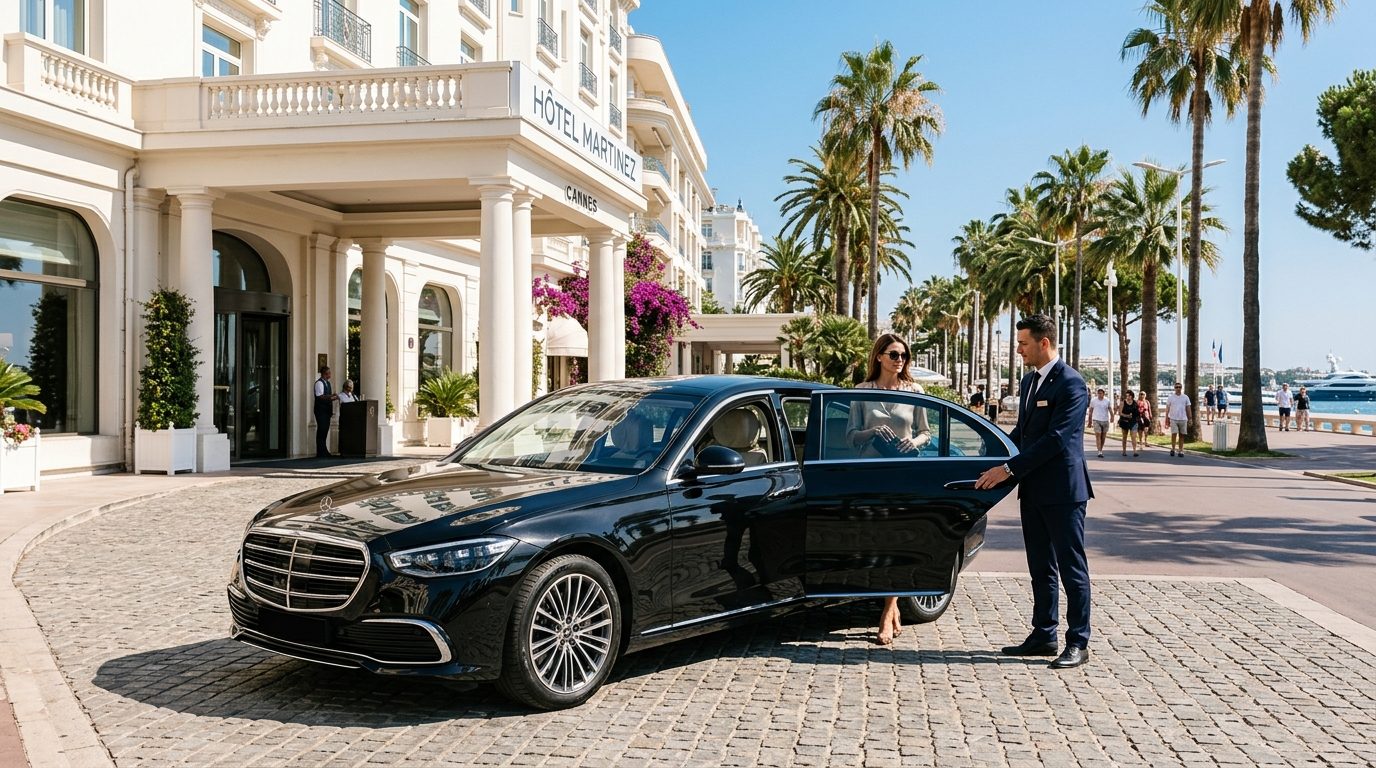 Chauffeur privé en Mercedes Classe S au Palais Stéphanie à Cannes : service et mise à disposition