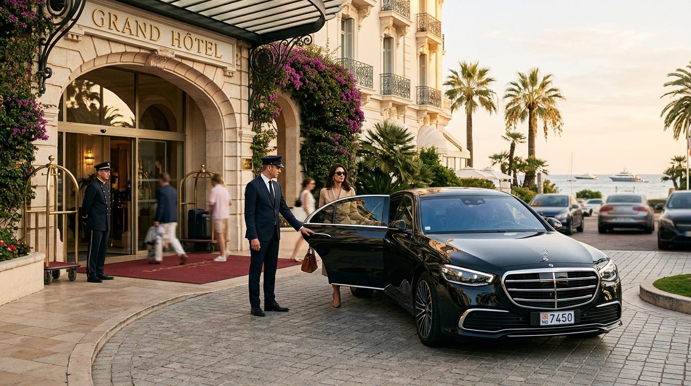 Chauffeur privé Mercedes Classe S à l’Hôtel Barrière Le Majestic Cannes : service de mise à disposition