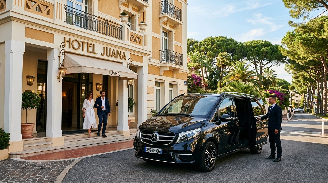 Chauffeur privé en Mercedes Classe V à l’Hôtel Juana (Antibes) : guide de la mise à disposition